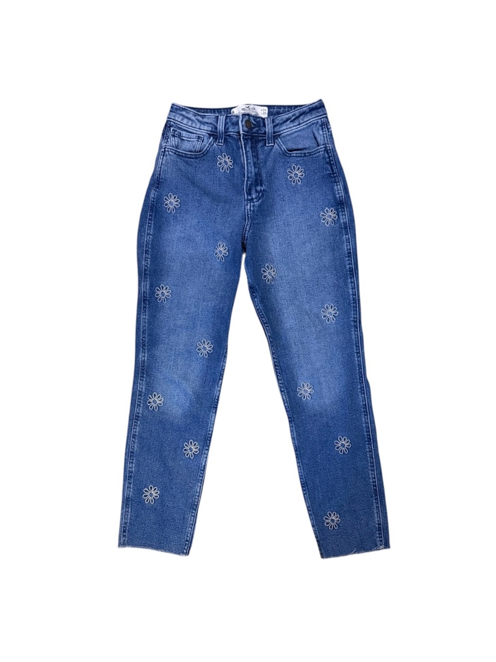 Hollister Mid-Blue High-Rise Jeans with Daisy Embroidery